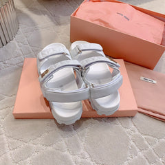Sandals White Sheepskin With Horizontal Straps