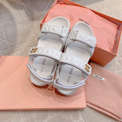 Sandals White Sheepskin With Horizontal Straps