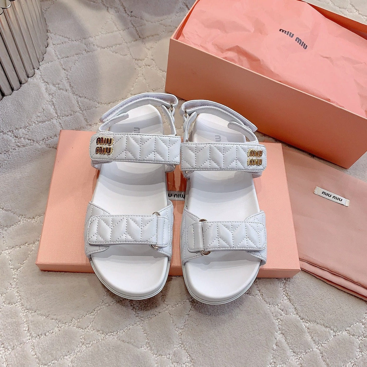 Sandals White Sheepskin With Horizontal Straps
