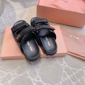 Black Stylized Slippers Sheepskin