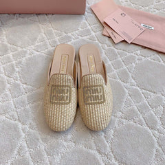 MULES SLIPPERS BEIGE COLOR STRAW WOVEN