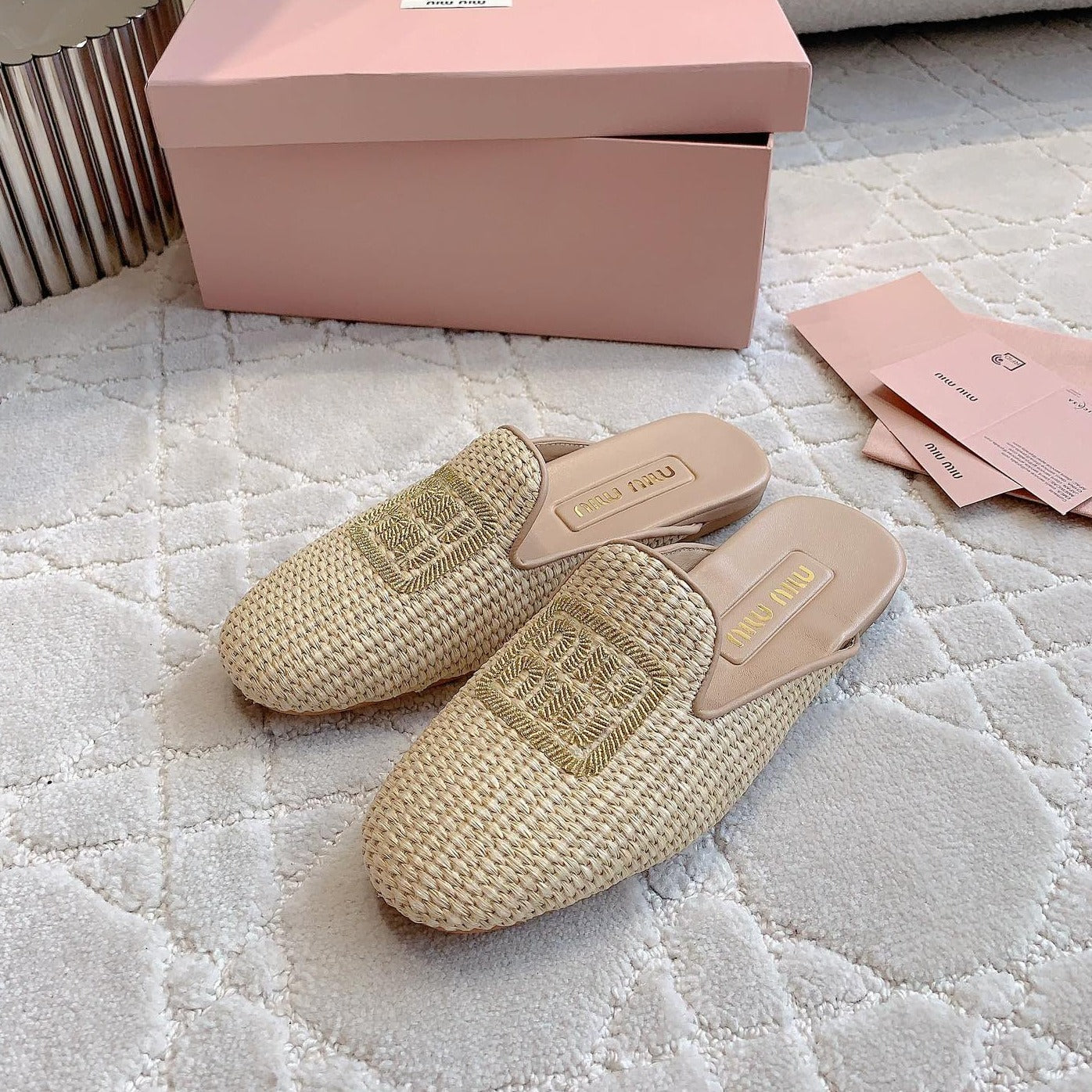 MULES SLIPPERS BEIGE COLOR STRAW WOVEN