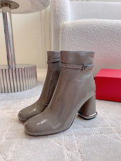 VIV' PODIUM BOOTIES IN GREY GLOSSY LAMBSKIN