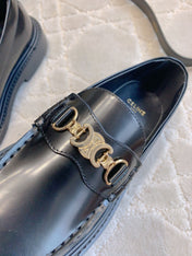 CELINE 25S ARC DE TRIOMPHE LOAFERS IN BLACK SHINY CALFSKIN GOLD HARDWARE