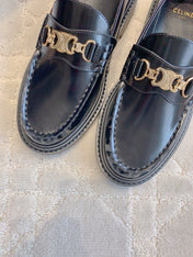 CELINE 25S ARC DE TRIOMPHE LOAFERS IN BLACK SHINY CALFSKIN GOLD HARDWARE