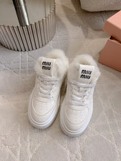 THICK SOLE SNEAKERS IN WHITE LAMBSKIN WITH RABBIT FUR LINING