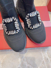 VIV' RUN LIGHT SOCKS ANKLE BOOTS IN BLACK FABRIC STRASS BUCKLE