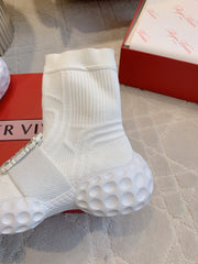 VIV' RUN LIGHT SOCKS ANKLE BOOTS IN WHITE FABRIC STRASS BUCKLE