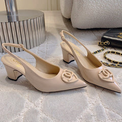 HIGH SLINGBACKS 65 MM IN BEIGE CREAM PATENT CALFSKIN