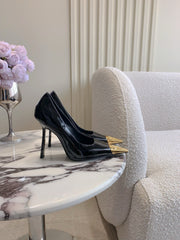 HIGH HEEL 10 CM PUMP IN BLACK PATENT CALFSKIN WITH GOLD HARDWARE