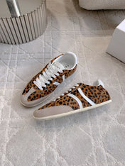 CELINE 25S JOGGER LOW LACE UP SNEAKER IN LEOPARD PRINT CALFSKIN AND SUEDE