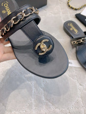 CC THONG SLIPPERS IN BLACK LAMBSKIN MIX CHAIN