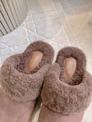 CELINE 25S DANA WEDGE MULE 70MM IN DARK BROWN SUEDE CALFSKIN AND SHEARLING