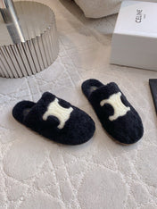 CELINE 26S MULES WITH LOGO IN BLACK WOOL