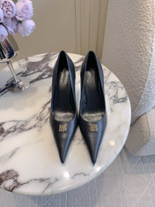 BALENCIAGA 25S POINTED-TOE HIGH HEELS 70 MM IN BLACK CALFSKIN WITH GOLD HARDWARE