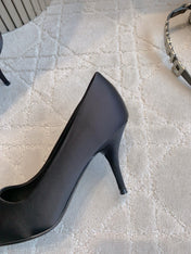 BALENCIAGA 25S POINTED-TOE HIGH HEELS 70 MM IN BLACK SATIN WITH GOLD HARDWARE