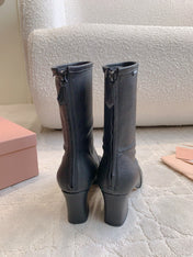 MIUMIU 26S HIGH-HEELED ANKLE BOOTS 70MM IN BLACK CALFSKIN
