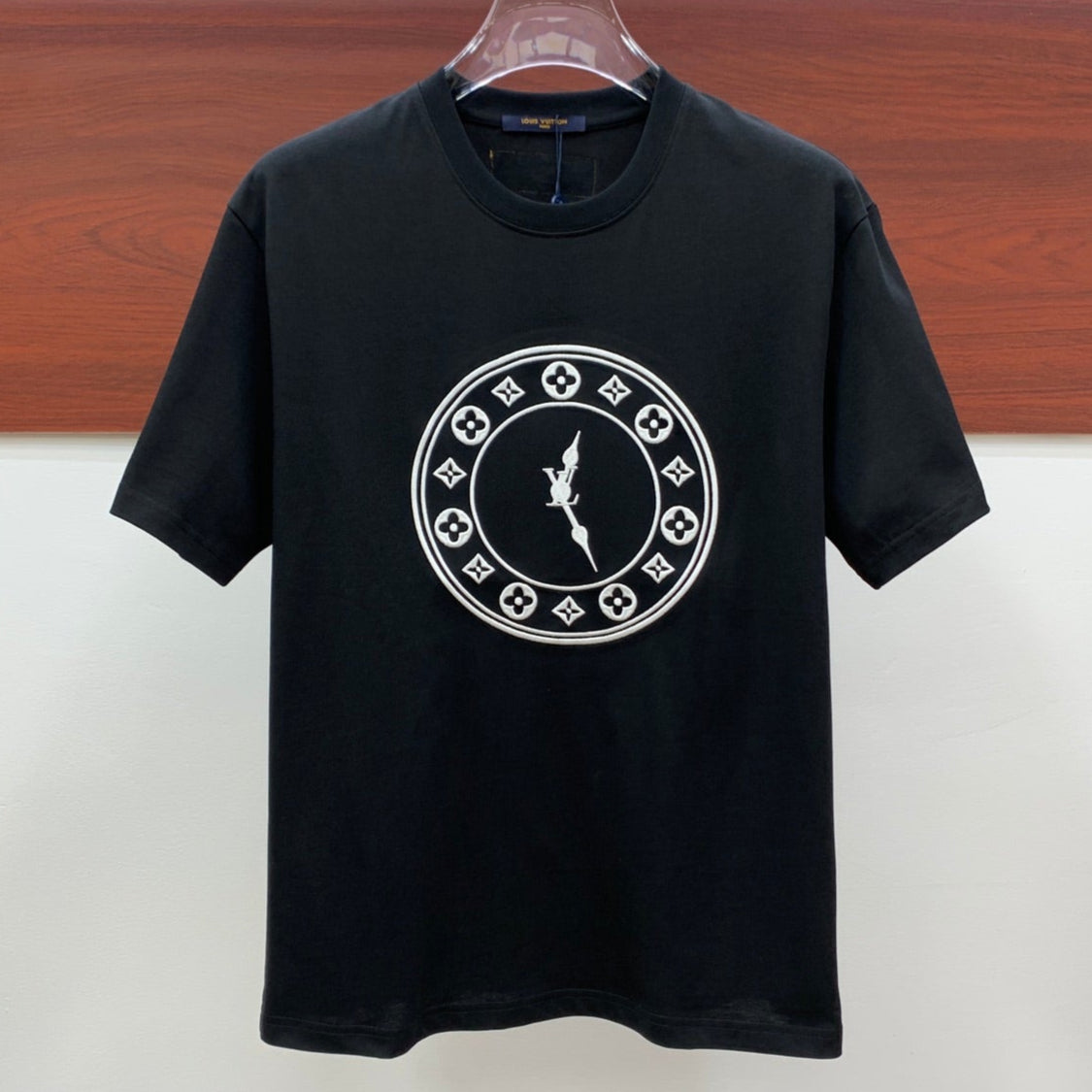 LV T-SHIRT IN BLACK PURE COTTON EMBROIDERED LOGO 238889