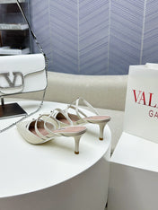 ROCKSTUD WISPY WHITE CALFSKIN MULE 60MM
