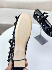 ROCKSTUD BLACK MESH BALLERINA WITH CRYSTALS
