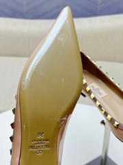 ROCKSTUD FLAT PUMP IN NUDE TAN CALFSKIN