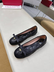 VLTN CLASSIC BALLET FLATS 25S IN BLACK CALFSKIN WITH BOW