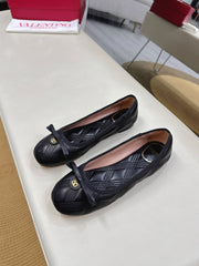 VLTN CLASSIC BALLET FLATS 25S IN BLACK CALFSKIN WITH BOW