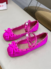 VALEN GARAVANI ROCKSTUD BALLERINAS IN HOT PINK SATIN