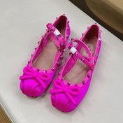 VALEN GARAVANI ROCKSTUD BALLERINAS IN HOT PINK SATIN