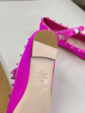 VALEN GARAVANI ROCKSTUD BALLERINAS IN HOT PINK SATIN