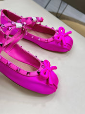 VALEN GARAVANI ROCKSTUD BALLERINAS IN HOT PINK SATIN