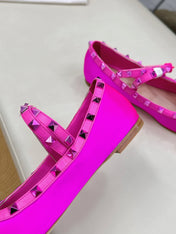 VALEN GARAVANI ROCKSTUD BALLERINAS IN HOT PINK SATIN