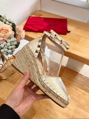 VALENTINO 26S WEDGE SHOES IN PALE GOLD CALFSKIN