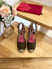 VALENTINO 26S WEDGE SHOES IN OLIVE GREEN CALFSKIN