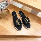 SL YVES LOGO SLIPPER BLACK CALFSKIN