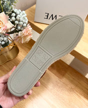 Loew Anagram Yellow Brown Leather And Canvas Espadrille Sandals