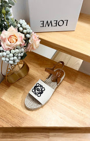 Loew Anagram Black logo White Brown Beige Leather And Canvas Espadrille Sandals