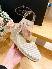 PRA STRIPE ESPADRILLE WEDGE SANDAL PASTEL PINK FABRIC