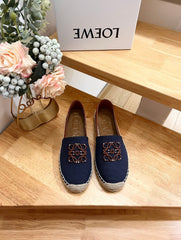 Loew Anagram Espadrille Denim Brown Leather and Canvas
