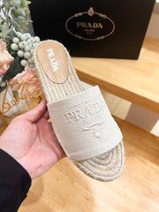 PRA CROCHET SLIPPERS CREAMY WHITE LINEN FABRIC