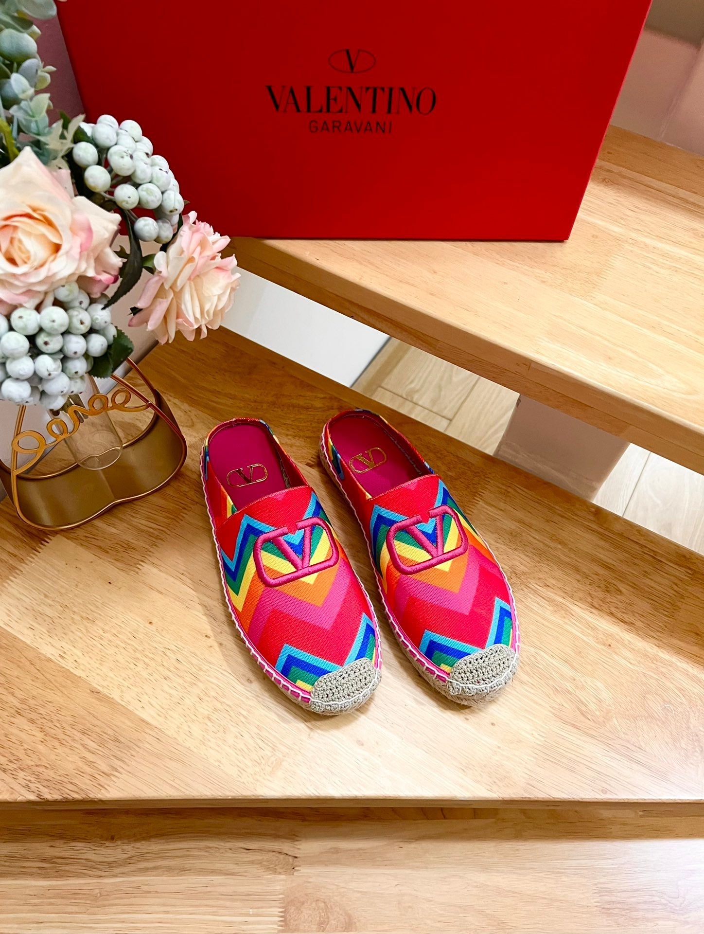 GARAVANI PRINTED COLORFUL CANVAS MULE WITH EMBROIDERED LOGO