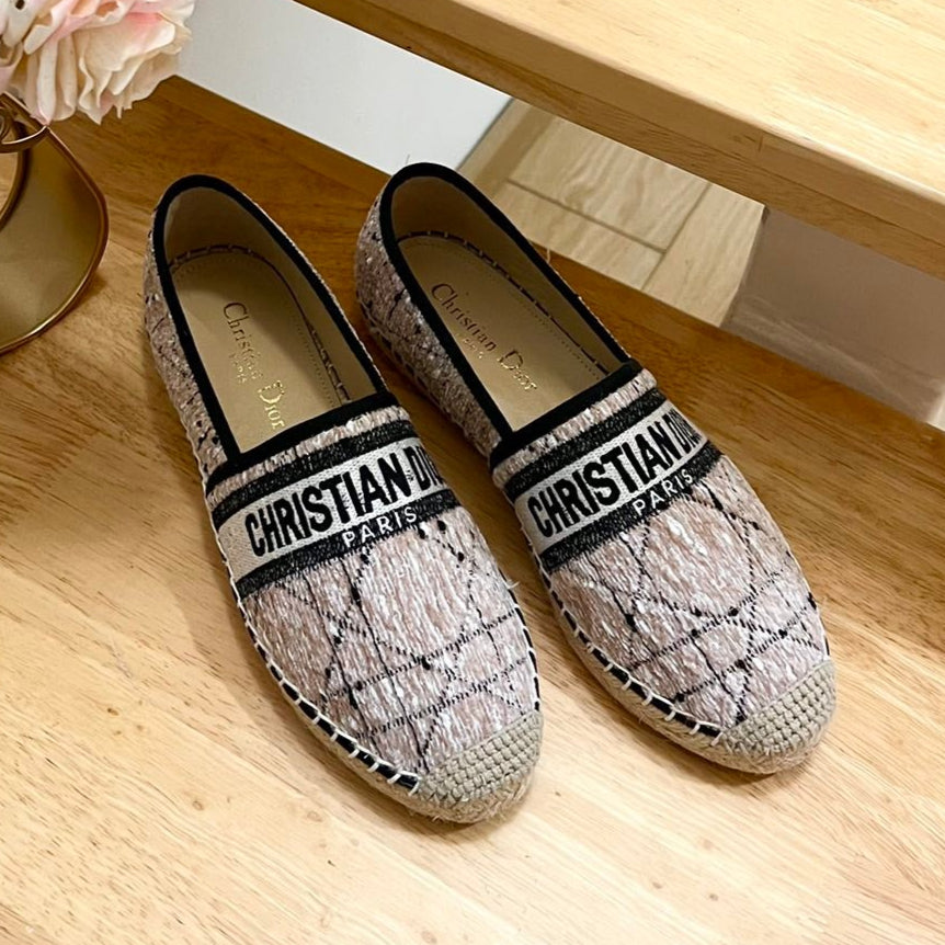 GRANVILLE ESPADRILLE TAN BEIGE OBLIQUE EMBROIDERED COTTON