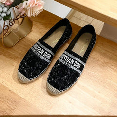 GRANVILLE ESPADRILLE BLACK OBLIQUE EMBROIDERED COTTON