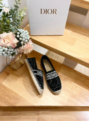 GRANVILLE ESPADRILLE BLACK OBLIQUE EMBROIDERED COTTON