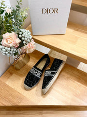 GRANVILLE ESPADRILLE BLACK OBLIQUE EMBROIDERED COTTON