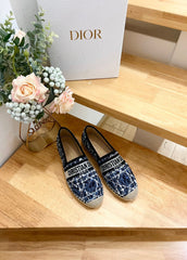 GRANVILLE ESPADRILLE NAVY BLUE OBLIQUE EMBROIDERED COTTON