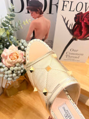 VALENTINO 26S WEDGE SANDALS IN LIGHT GOLD CALFSKIN