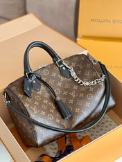 LV 25S SPEEDY SOFT 30 IN BROWN MONOGRAM CANVAS AND CALFSKIN SILVER HARDWARE