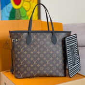 NEVERFULL INSIDE OUT MM BAG 31 IN BROWN MONOGRAM COATED CANVAS AND CALFSKIN