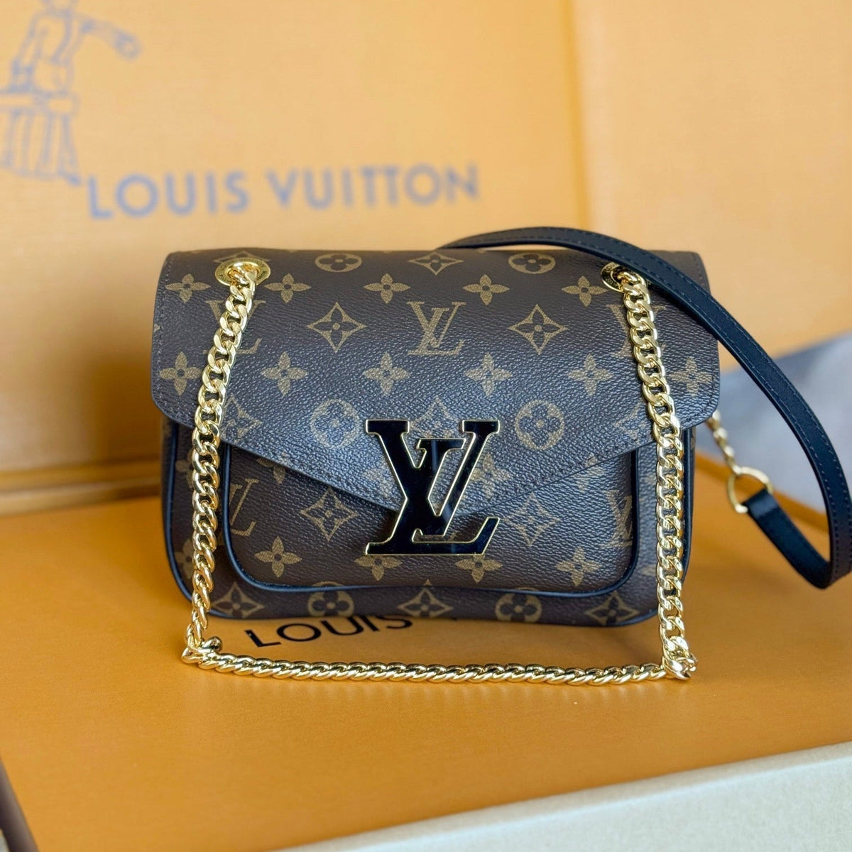 LV 25S CHAIN BAG 24 IN BROWN MONOGRAM CANVAS GOLD HARDWARE